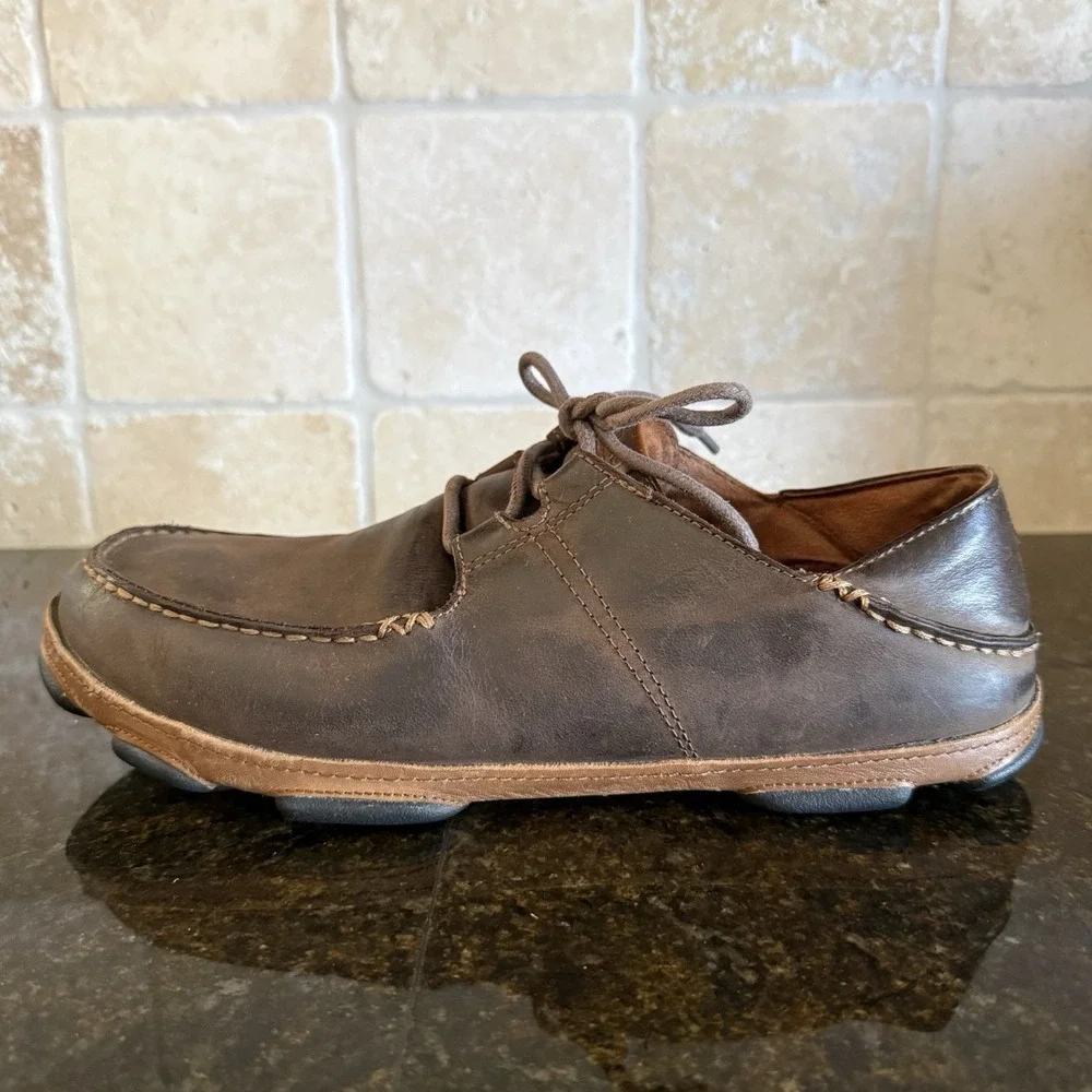 Olukai Ohana Lace-Up Shoes Mens Size 10.5 Brown Leather Nubuck Casual‎ Comfort